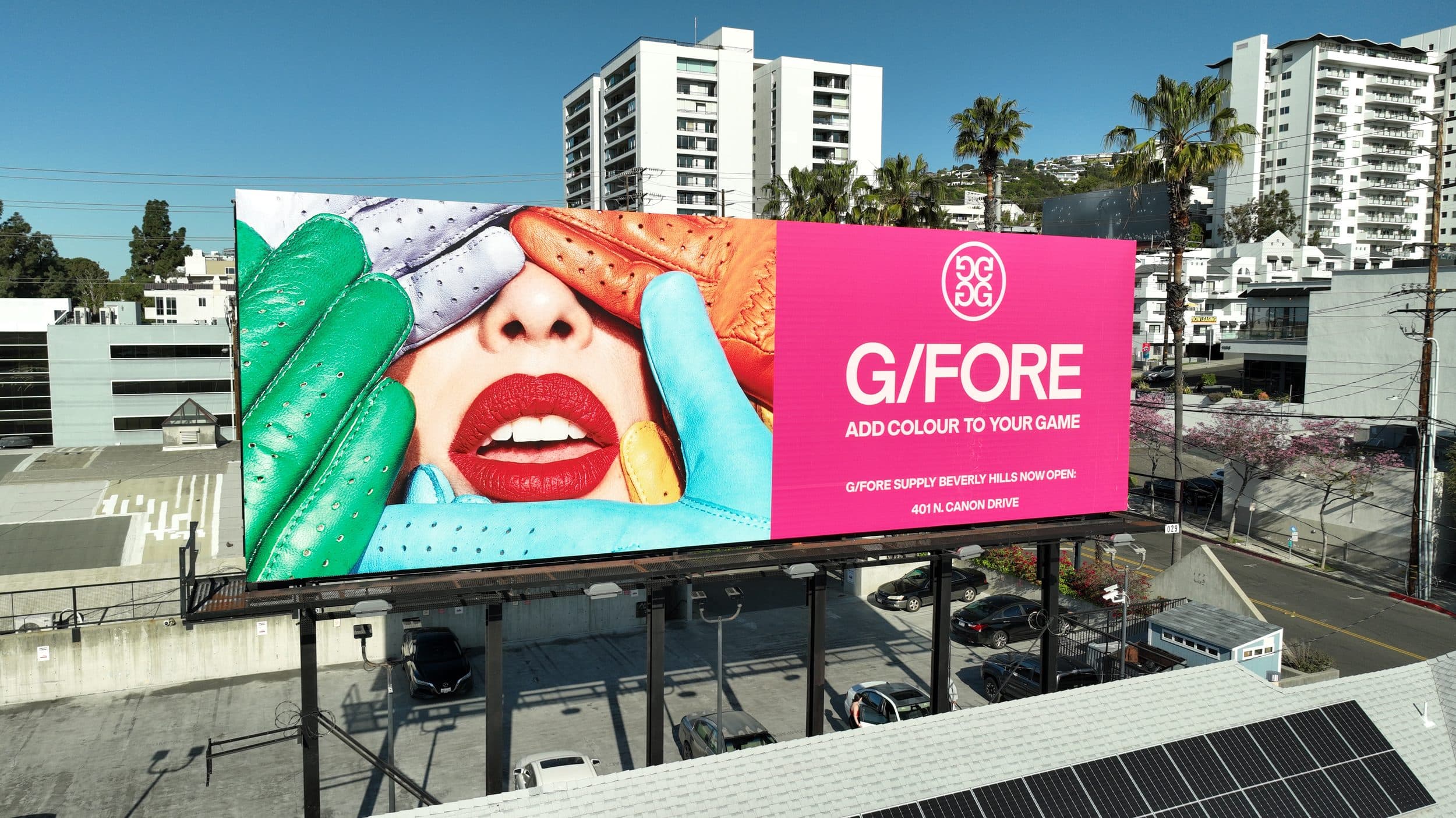 G/FORE — Add Colour To Your Game billboard above a Los Angeles boulevard